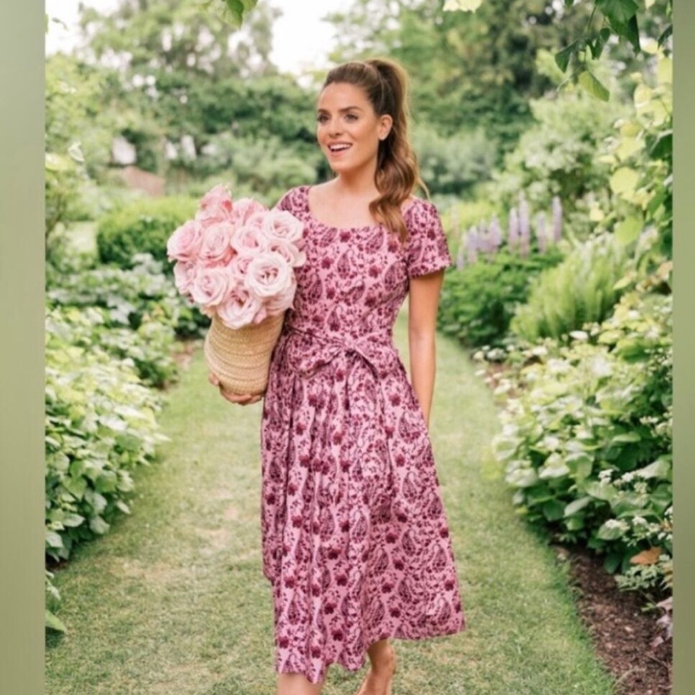 Gal Meets Glam Collection Midi Fit & Flare Hallie Pink Floral Dress $188.00 - Picture 9 of 9